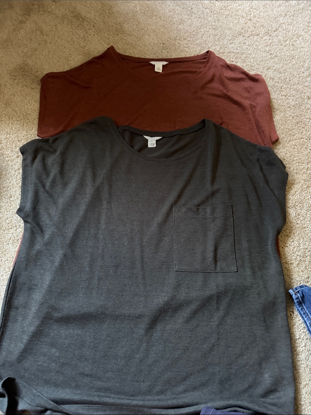 Caslon Olive Green and Rust Crewneck Pocket Tee Duo